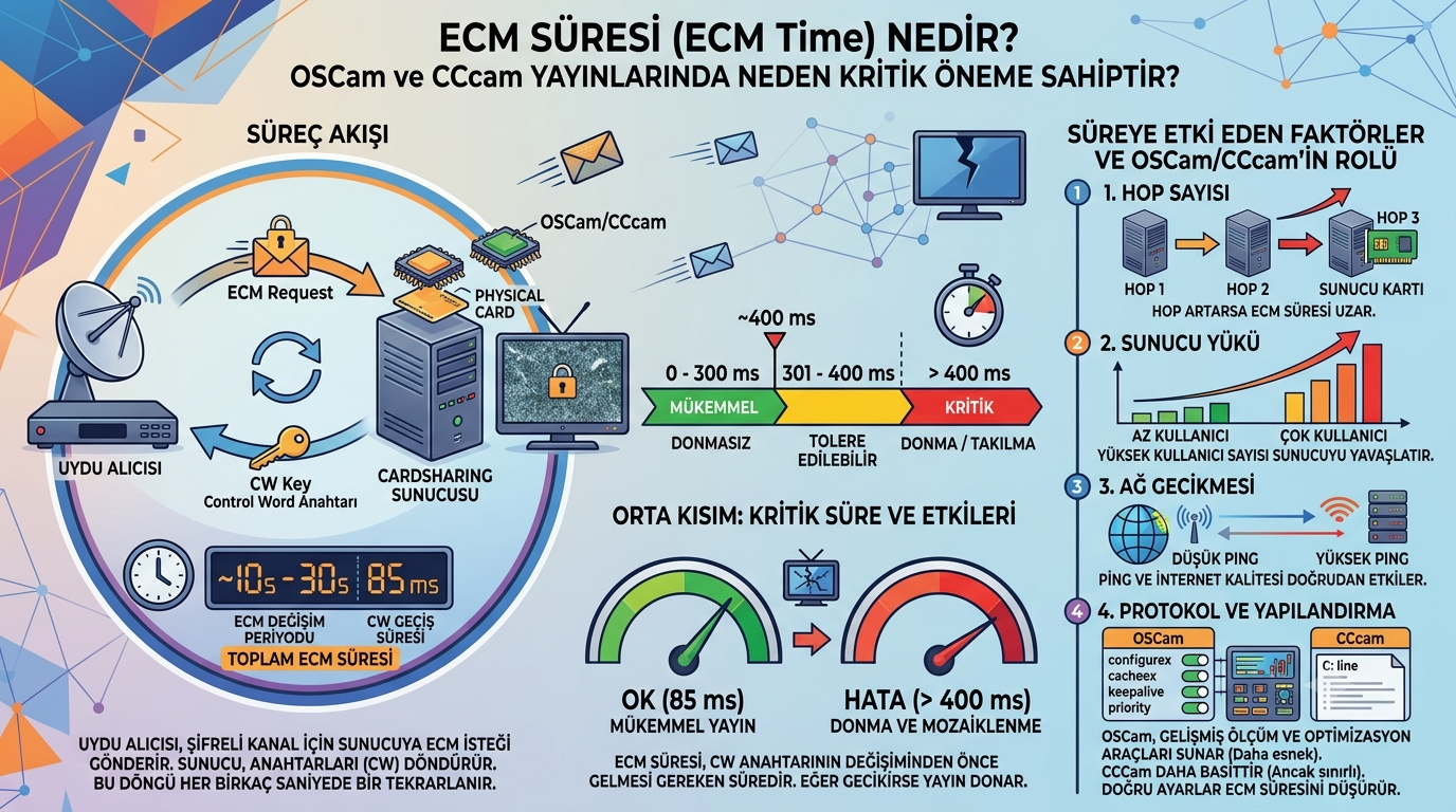 ecm suresi nedir ecm time oscam cccam hop1 hop2 gecikme suresi
